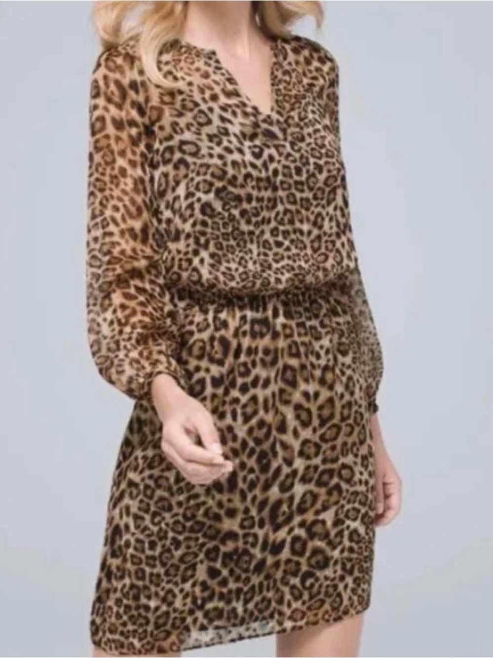WHBM Leopard Print with Gold shimmer Long-Sleeve Shift Dress - Brown